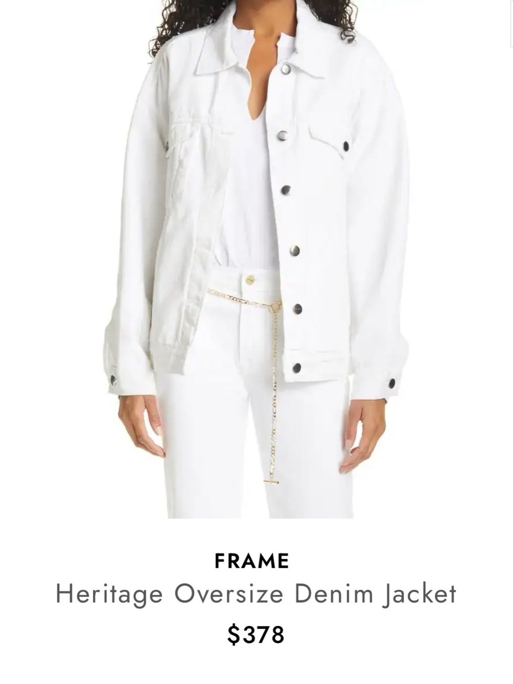 Frame Denim Heritage Oversize Denim Jacket in White $378